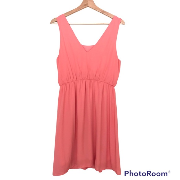 Everly Peach Chiffon Baby Doll Mini Dress Bow Front - Picture 4 of 9